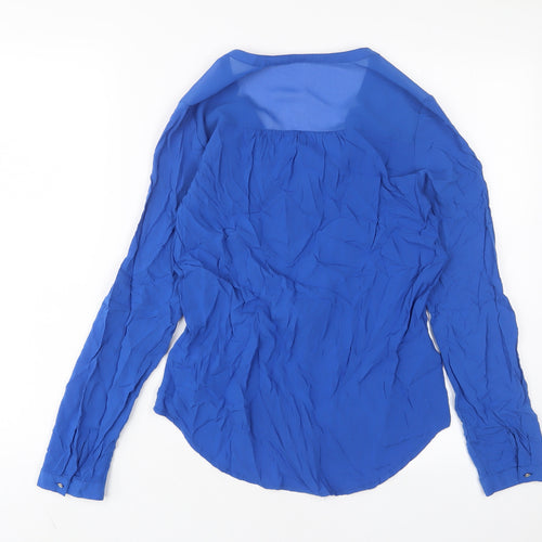 Pimkie Womens Blue Polyester Basic Button-Up Size S Crew Neck