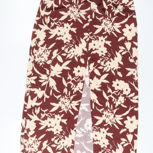Zara Womens Brown Geometric Polyester A-Line Skirt Size S Zip