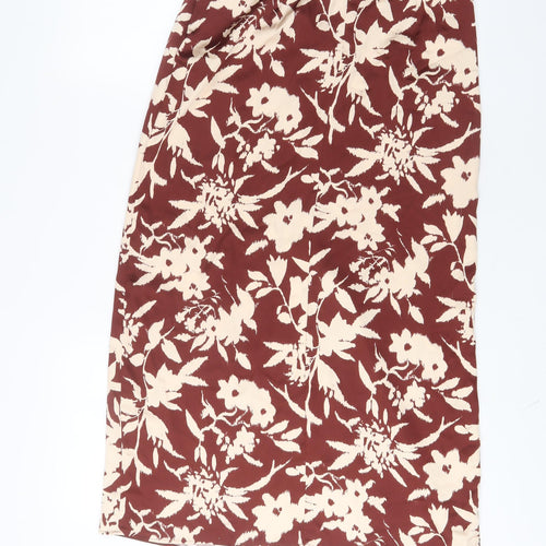 Zara Womens Brown Geometric Polyester A-Line Skirt Size S Zip