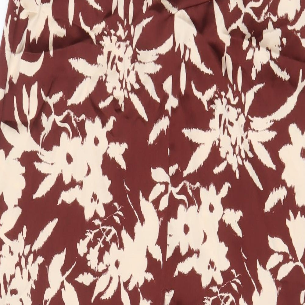 Zara Womens Brown Geometric Polyester A-Line Skirt Size S Zip