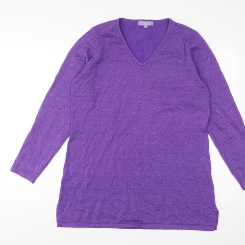 Michele Hope Womens Purple V-Neck Viscose Pullover Jumper Size 14 - 14/16