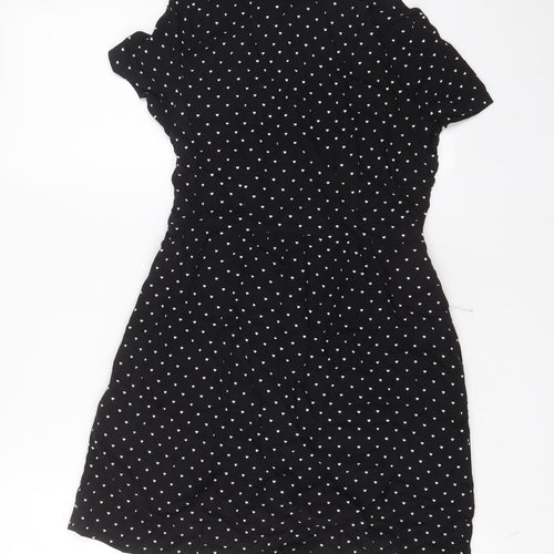 H&M Womens Black Geometric Viscose A-Line Size 10 Collared Button