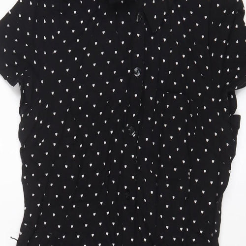H&M Womens Black Geometric Viscose A-Line Size 10 Collared Button