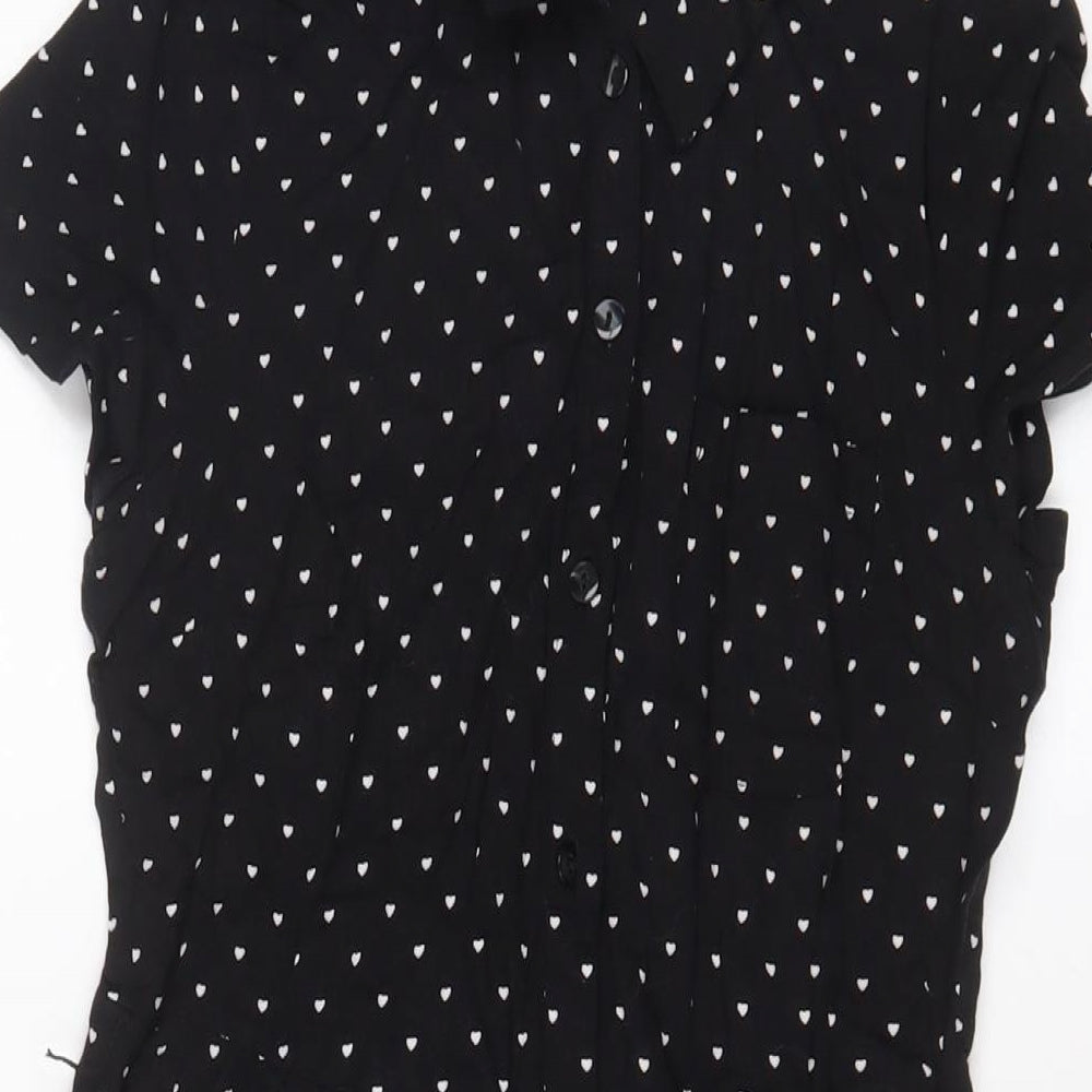 H&M Womens Black Geometric Viscose A-Line Size 10 Collared Button