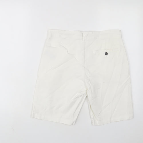Marks and Spencer Mens White Cotton Bermuda Shorts Size 30 in L10 in Regular Zip
