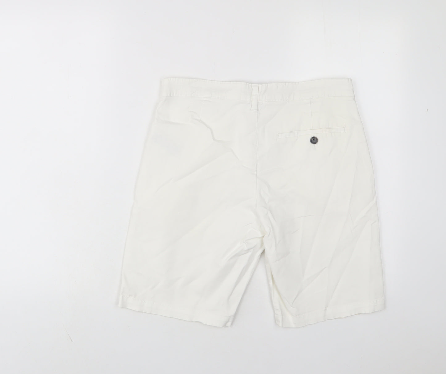 Marks and Spencer Mens White Cotton Bermuda Shorts Size 30 in L10 in Regular Zip