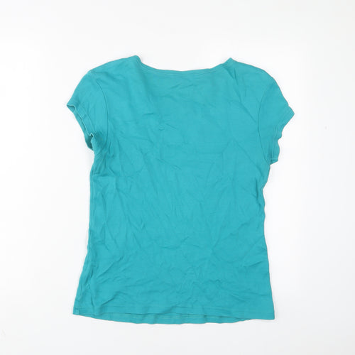 RJR.John Rocha Womens Blue Cotton Basic T-Shirt Size 14 Crew Neck - Embroidered
