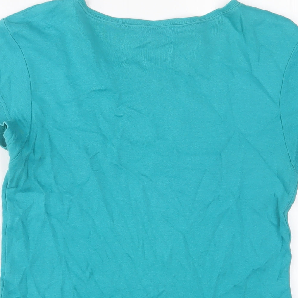 RJR.John Rocha Womens Blue Cotton Basic T-Shirt Size 14 Crew Neck - Embroidered