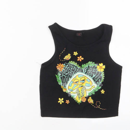 ROMWE Womens Black Polyester Cropped Tank Size S Crew Neck