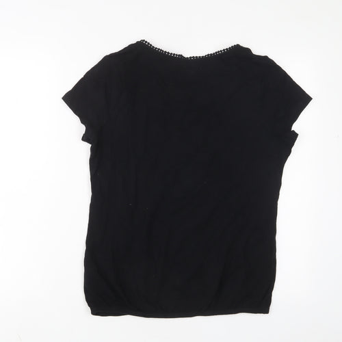 NEXT Womens Black Cotton Basic T-Shirt Size 14 Crew Neck - Embroidered