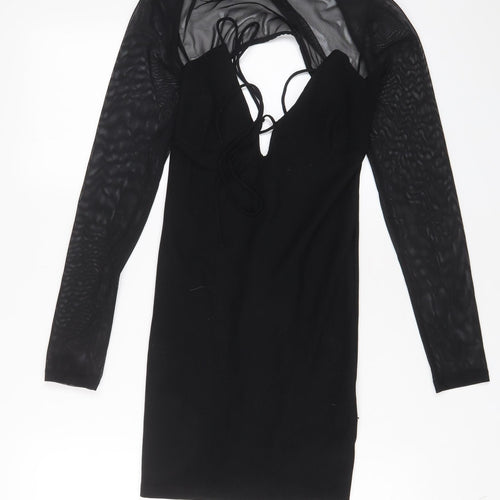 Bershka Womens Black Polyester A-Line Size S Crew Neck Pullover