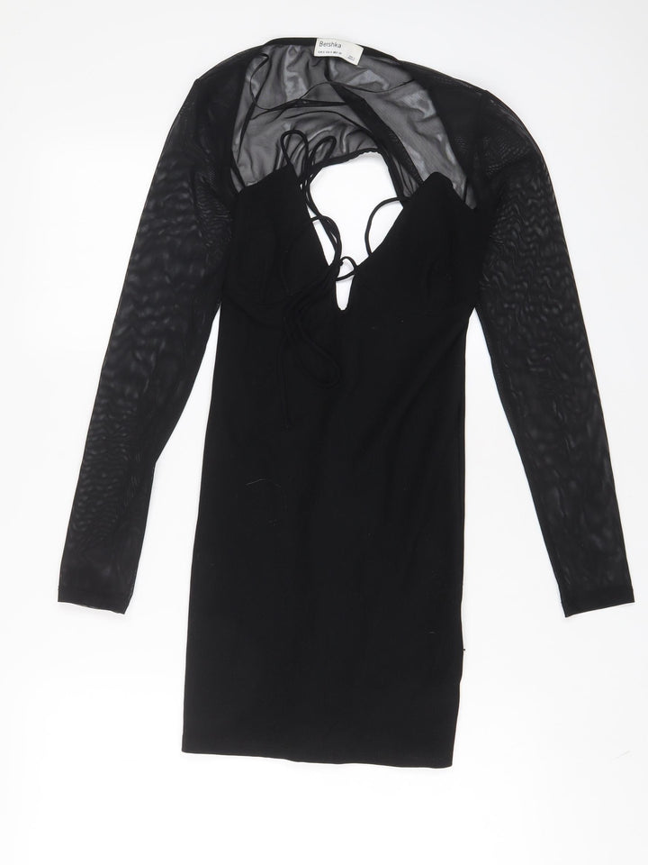Bershka Womens Black Polyester A-Line Size S Crew Neck Pullover