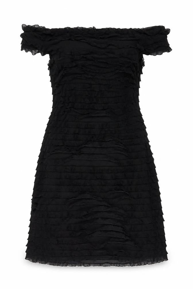 Front view of JS Boutique women’s black polyester a-line, size UK 8, square neck zip