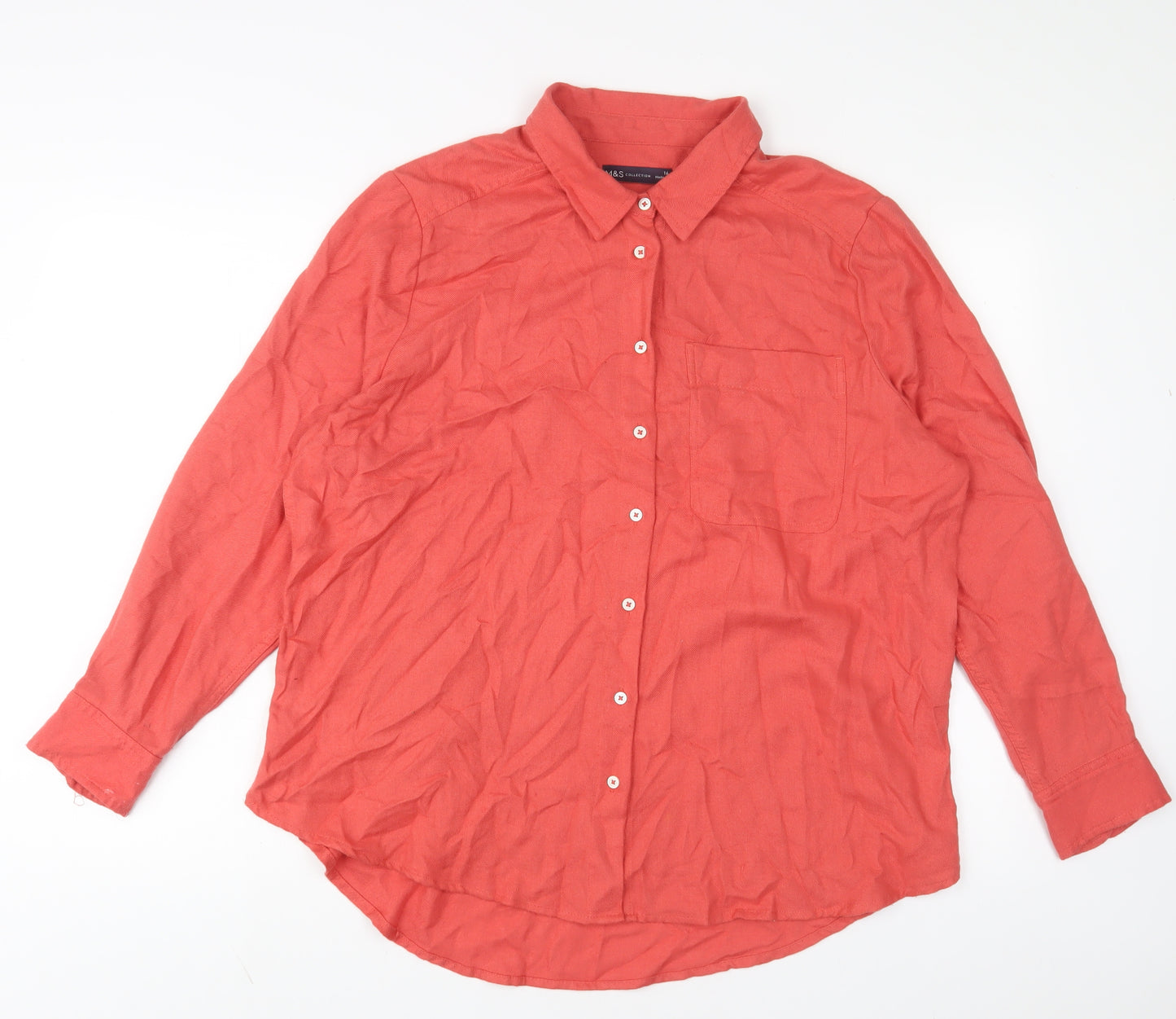 Marks and Spencer Womens Pink Viscose Basic Button-Up Size 16 Collared