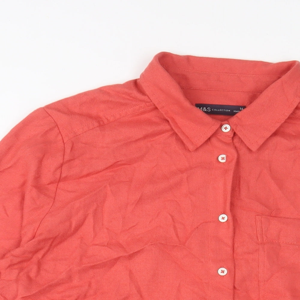 Marks and Spencer Womens Pink Viscose Basic Button-Up Size 16 Collared
