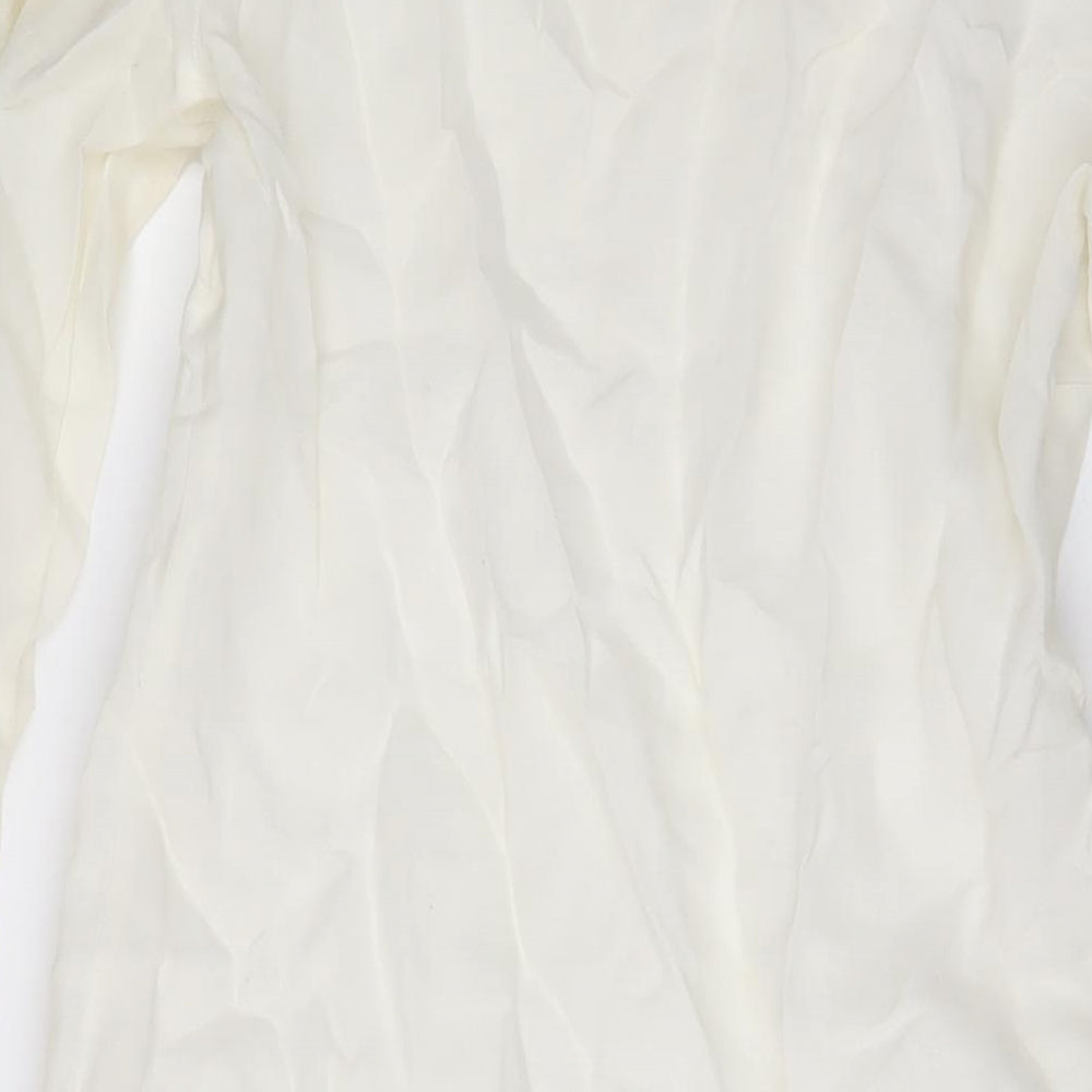 Zara Womens Ivory Ramie Sheath Size L V-Neck Pullover - Embroidered