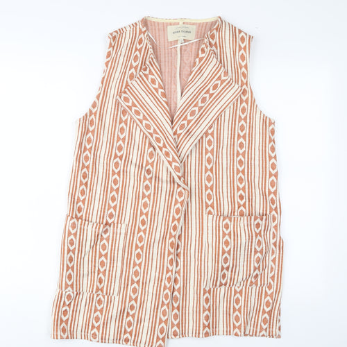 River Island Womens Brown Geometric Cotton Kimono T-Shirt Size 12 V-Neck