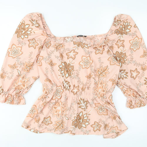 Dorothy Perkins Womens Pink Floral Polyester Basic Blouse Size 14 Square Neck - Frill