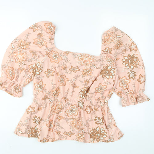 Dorothy Perkins Womens Pink Floral Polyester Basic Blouse Size 14 Square Neck - Frill