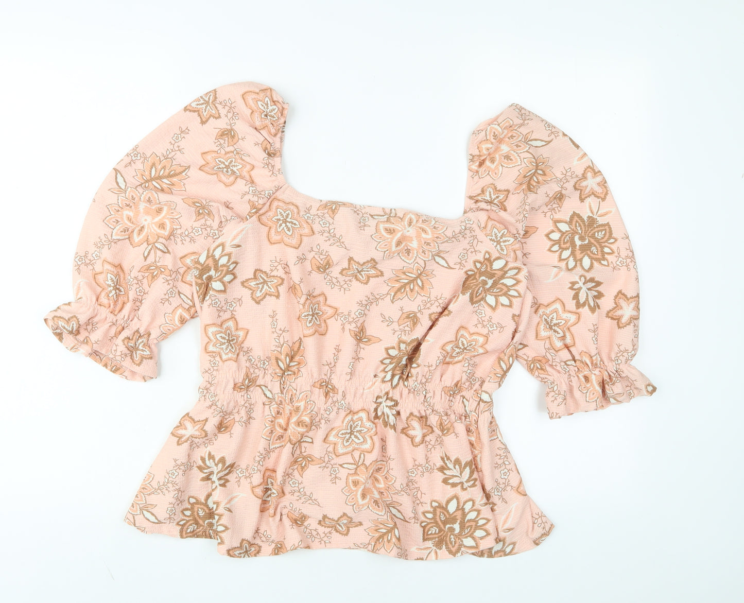 Dorothy Perkins Womens Pink Floral Polyester Basic Blouse Size 14 Square Neck - Frill