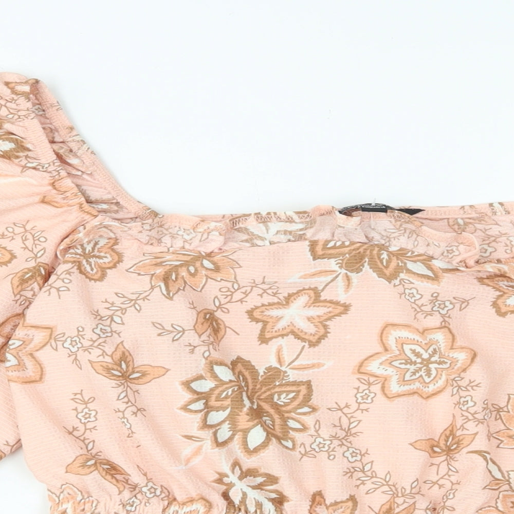 Dorothy Perkins Womens Pink Floral Polyester Basic Blouse Size 14 Square Neck - Frill