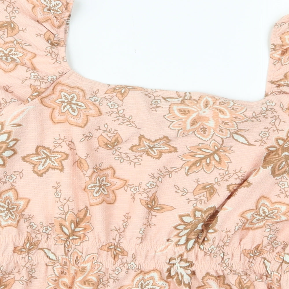 Dorothy Perkins Womens Pink Floral Polyester Basic Blouse Size 14 Square Neck - Frill