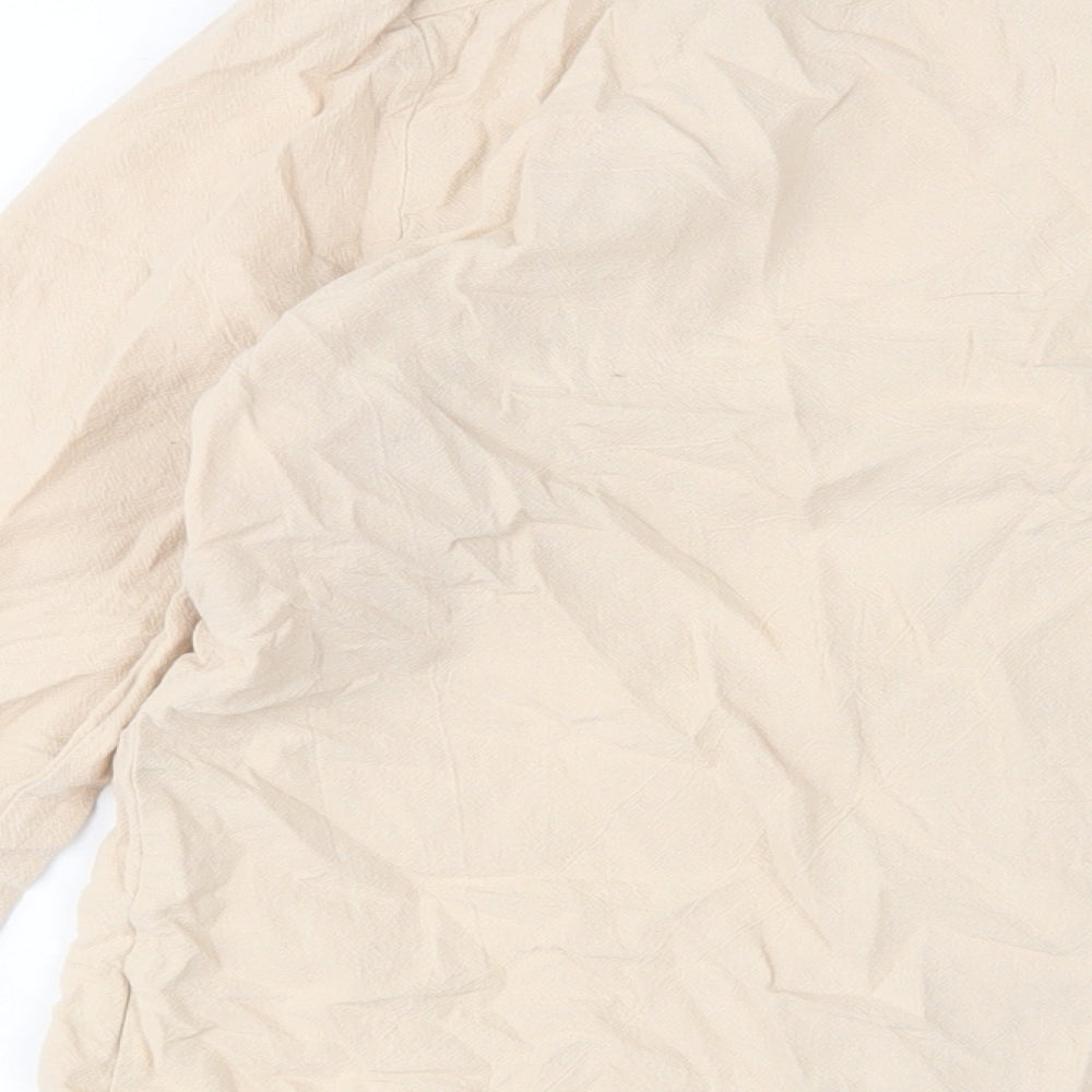 Audate Womens Beige Linen Basic Button-Up Size M Crew Neck