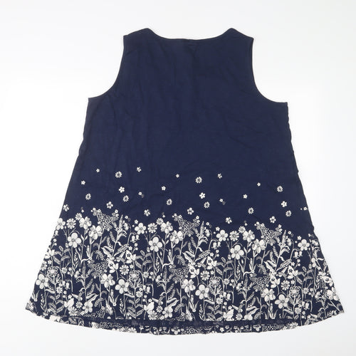 Evans Womens Blue Floral Cotton Tunic Tank Size 18 Scoop Neck