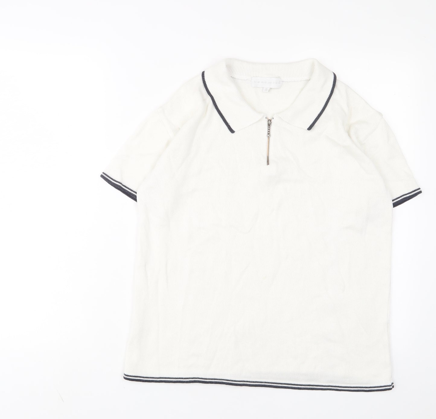 VERO MODA Womens White Acrylic Basic Polo Size S Collared