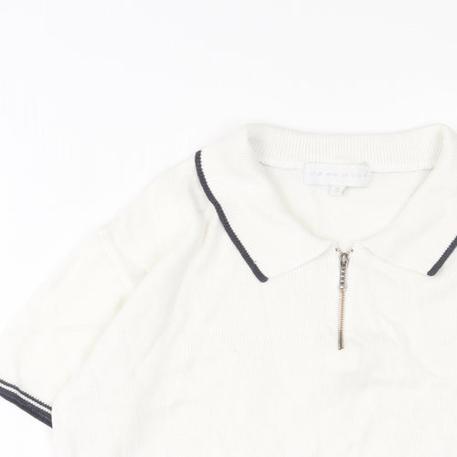 VERO MODA Womens White Acrylic Basic Polo Size S Collared