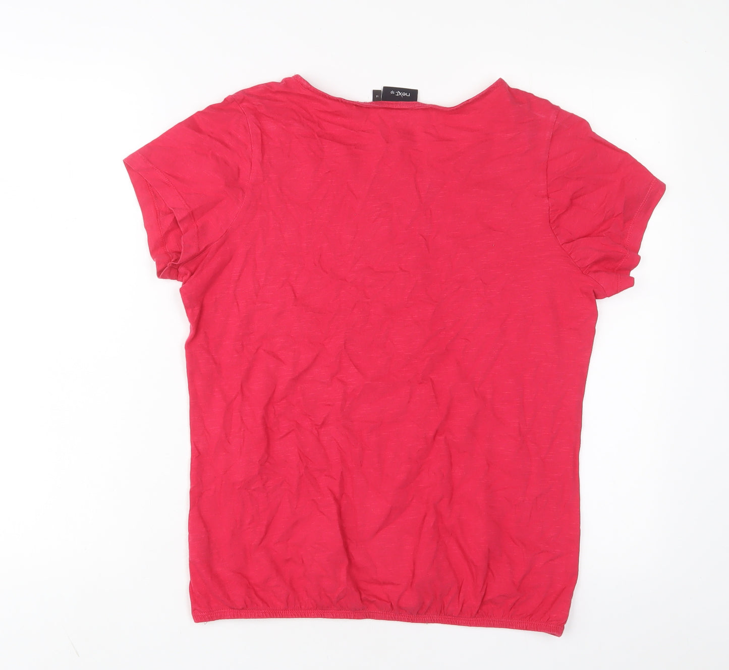 NEXT Womens Pink Cotton Basic T-Shirt Size 14 Crew Neck - Embroidered