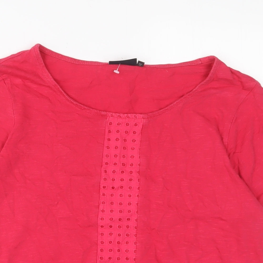 NEXT Womens Pink Cotton Basic T-Shirt Size 14 Crew Neck - Embroidered