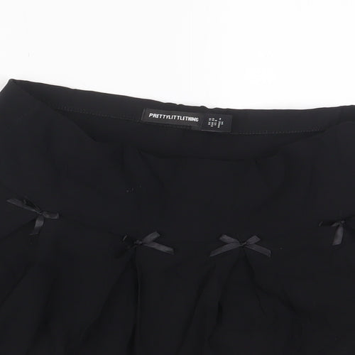 PRETTYLITTLETHING Womens Black Viscose A-Line Skirt Size 10 Zip - Bows