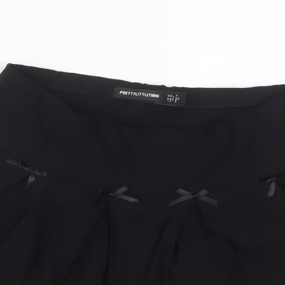 PRETTYLITTLETHING Womens Black Viscose A-Line Skirt Size 10 Zip - Bows