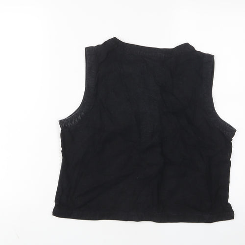 EAST Womens Black Linen Basic Button-Up Size 16 V-Neck