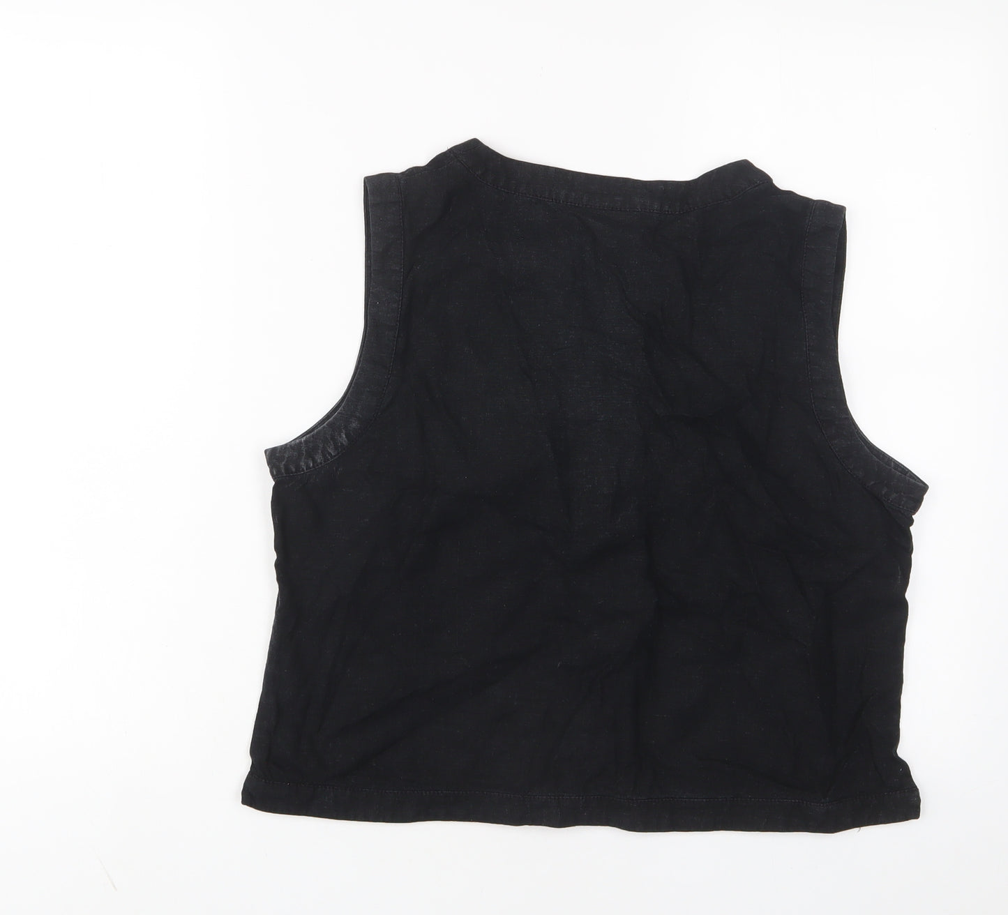 EAST Womens Black Linen Basic Button-Up Size 16 V-Neck