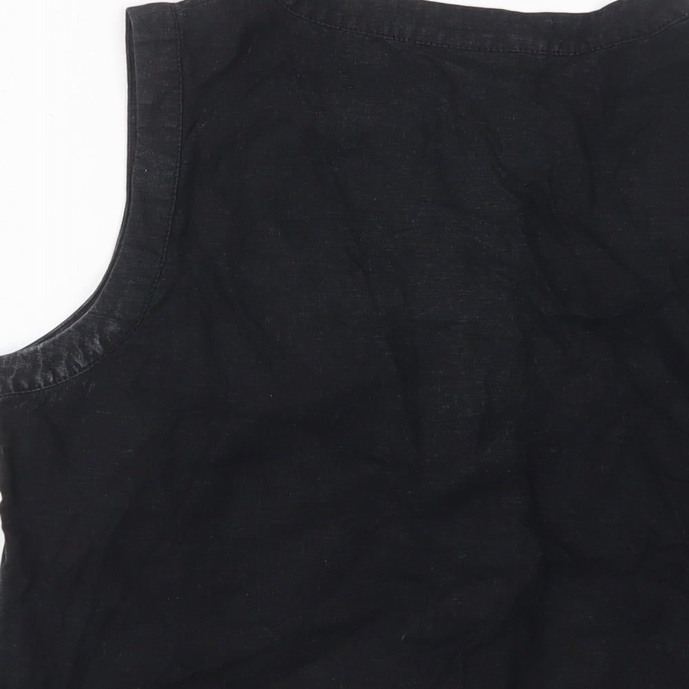 EAST Womens Black Linen Basic Button-Up Size 16 V-Neck