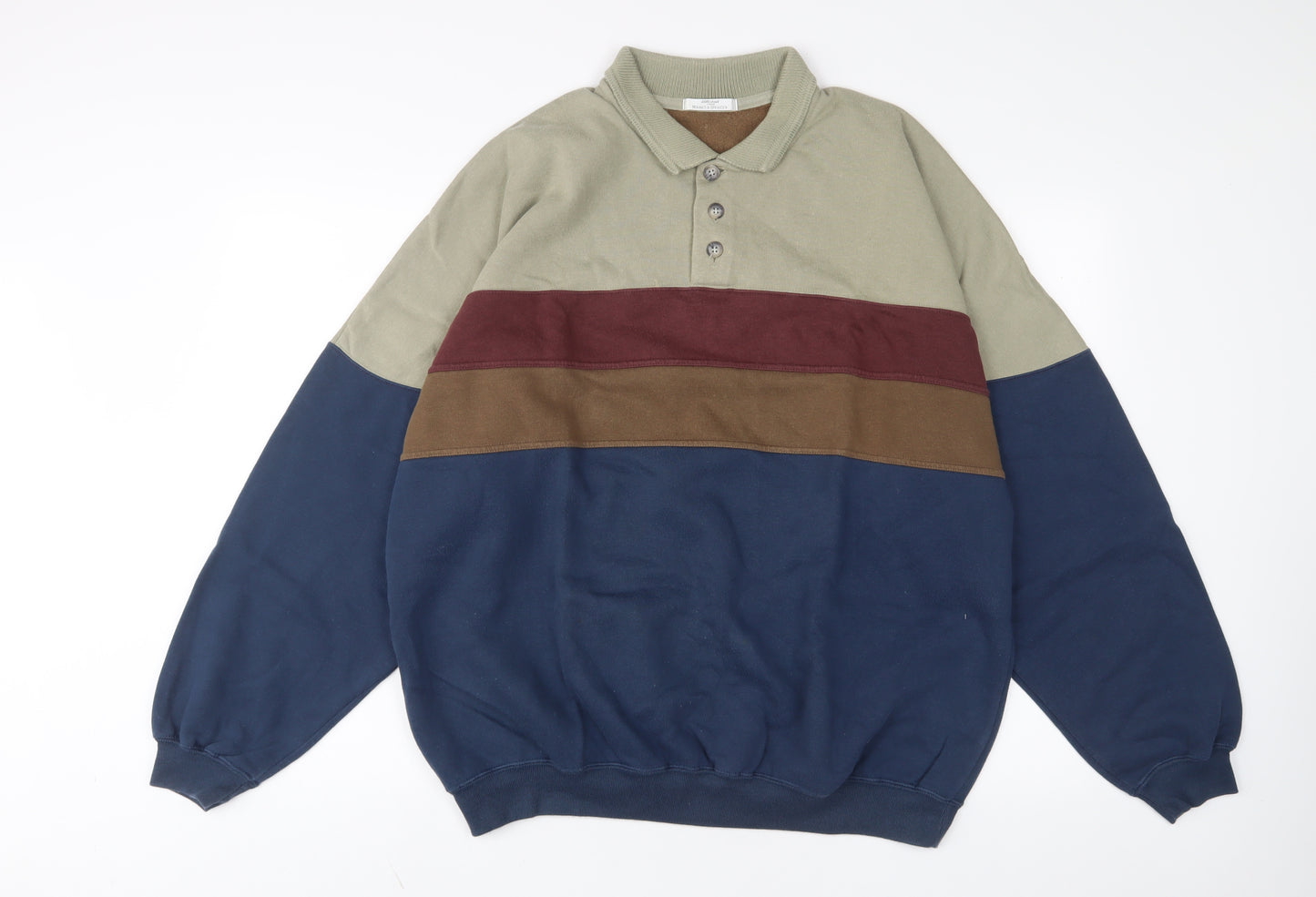 Marks and Spencer Mens Multicoloured Striped Cotton Polo Size XL Collared Button