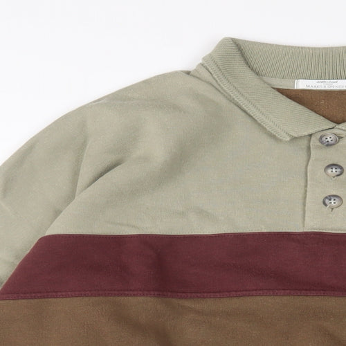 Marks and Spencer Mens Multicoloured Striped Cotton Polo Size XL Collared Button
