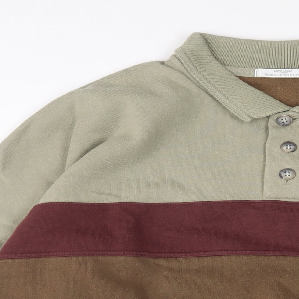 Marks and Spencer Mens Multicoloured Striped Cotton Polo Size XL Collared Button