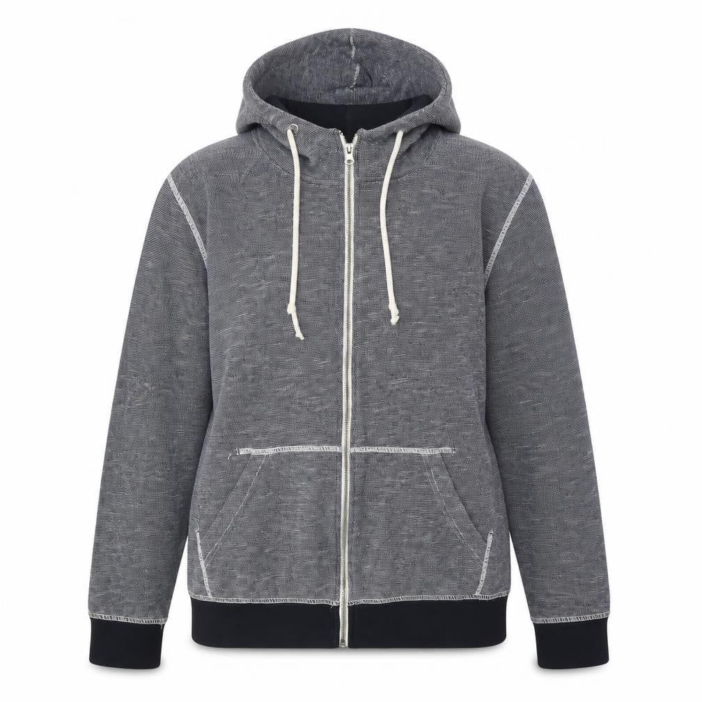 Front view of H&M women’s blue cotton full zip hoodie, size M, zip