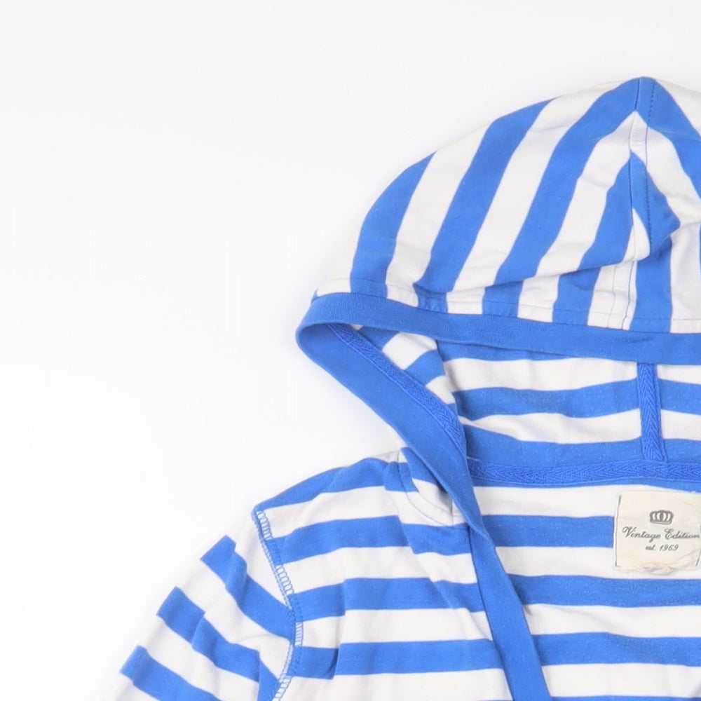 New Look Womens Blue Striped Cotton Pullover Hoodie Size 16 Pullover - Vintage