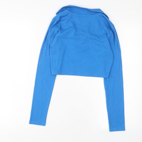 Zara Womens Blue Cotton Basic T-Shirt Size M Collared