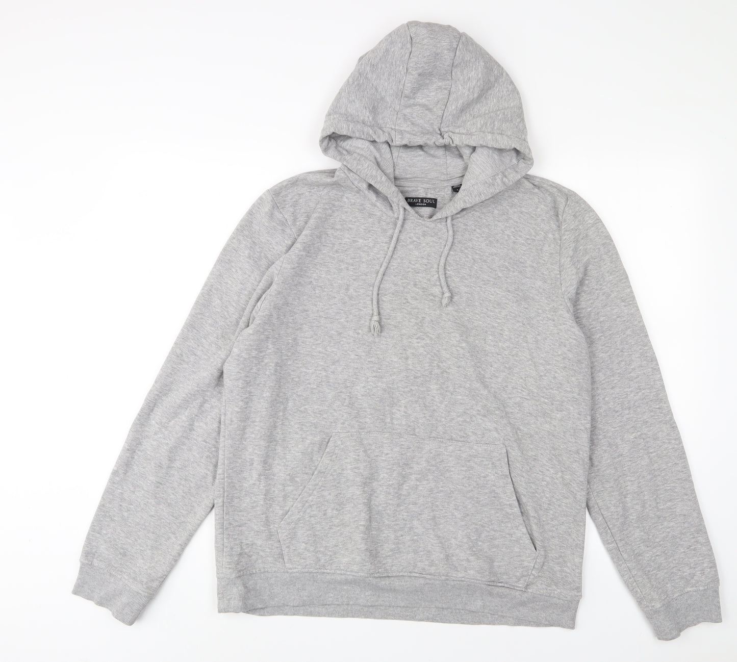 Brave Soul Mens Grey Cotton Pullover Hoodie Size L
