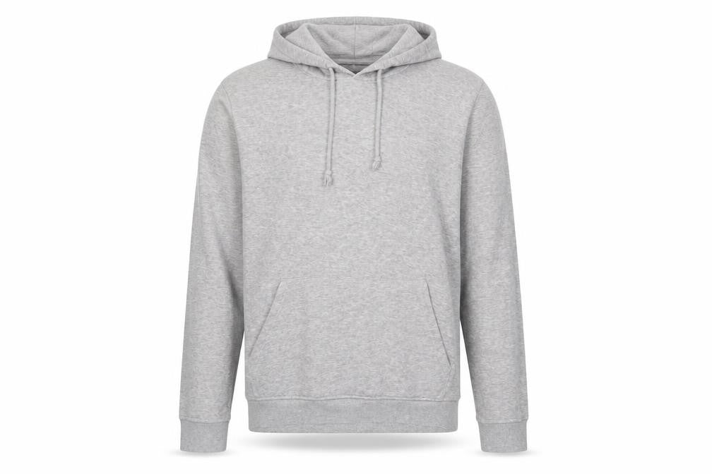 Front view of Brave Soul men’s grey cotton pullover hoodie, size L