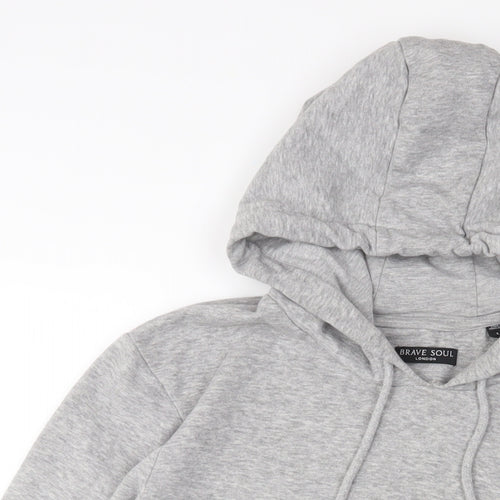 Brave Soul Mens Grey Cotton Pullover Hoodie Size L