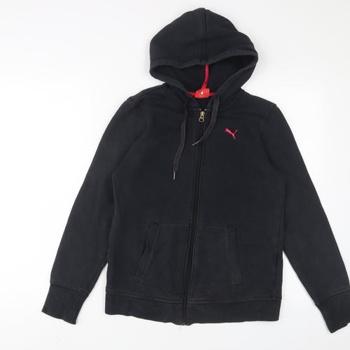 PUMA Womens Black Cotton Full Zip Hoodie Size 12 Zip - Logo, Embroidered
