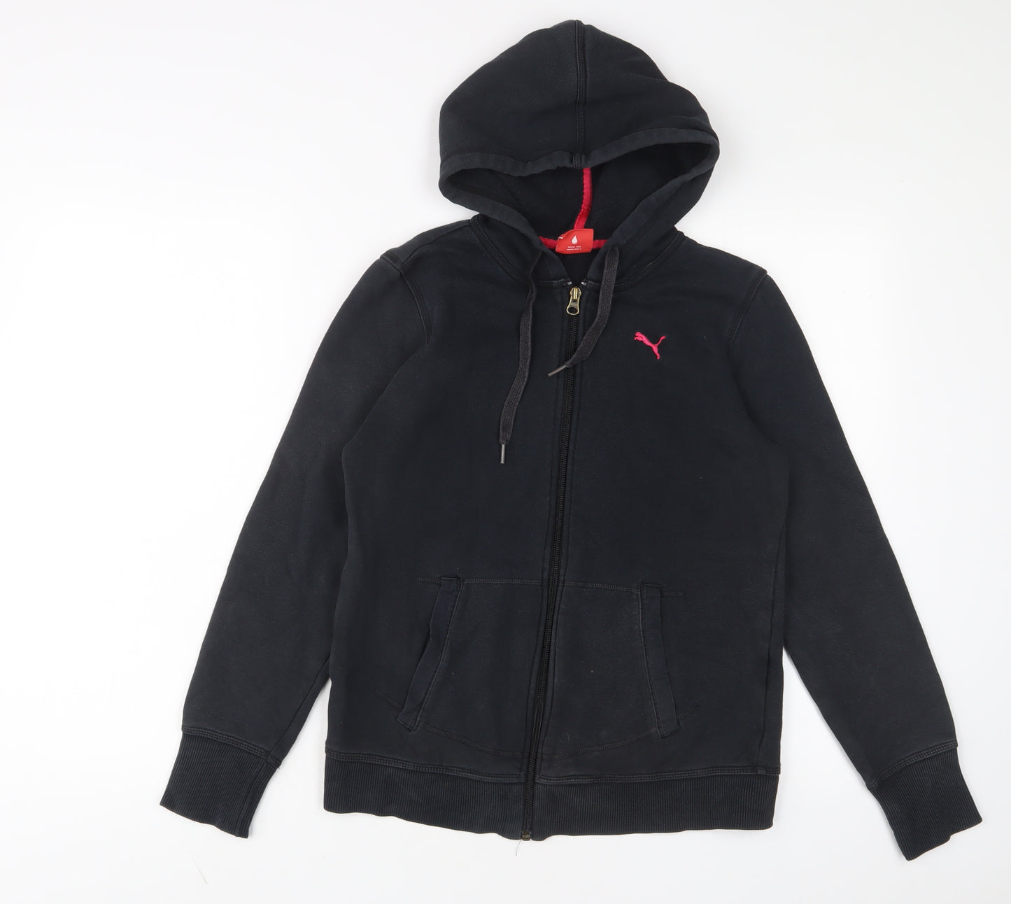 PUMA Womens Black Cotton Full Zip Hoodie Size 12 Zip - Logo, Embroidered