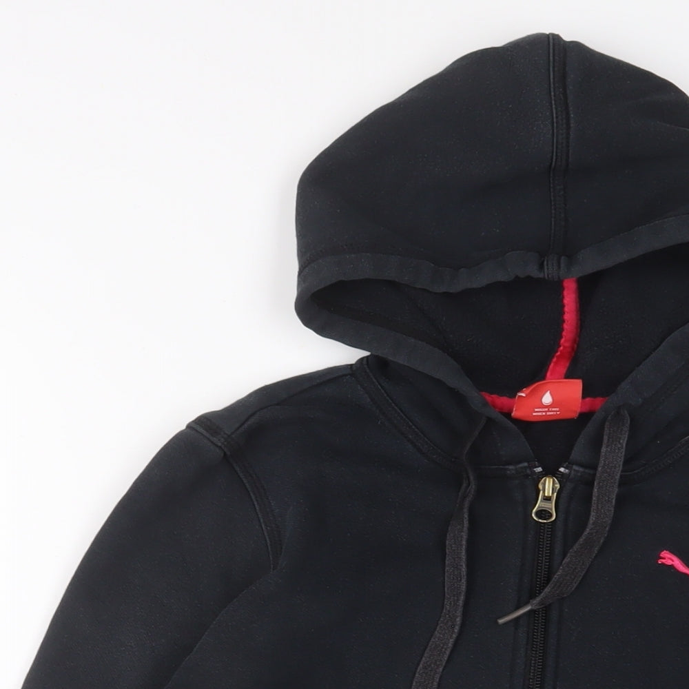 PUMA Womens Black Cotton Full Zip Hoodie Size 12 Zip - Logo, Embroidered