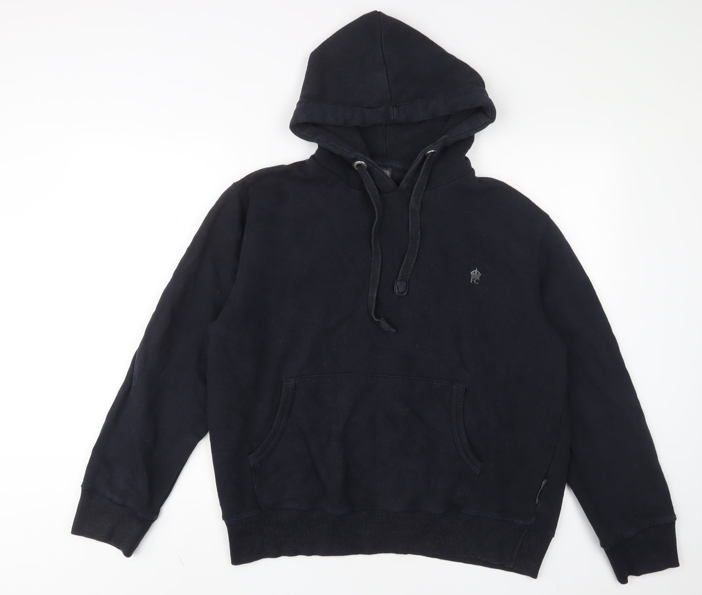 French Connection Mens Blue Cotton Pullover Hoodie Size L - Logo